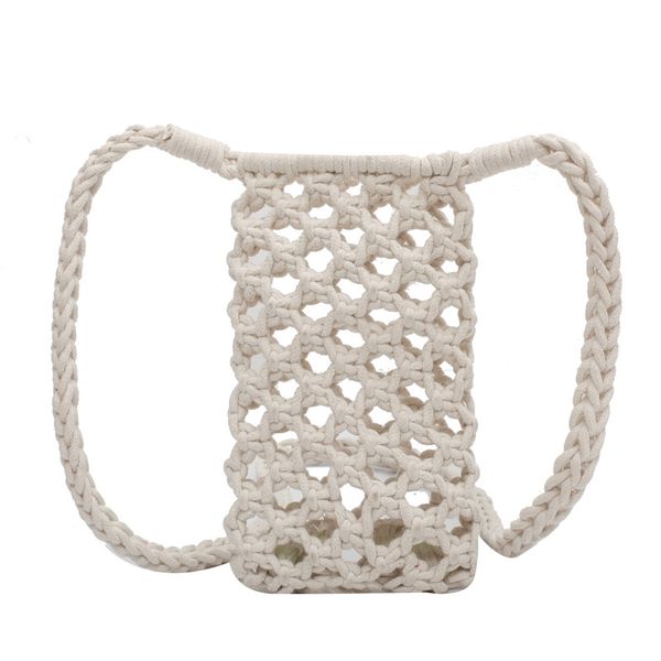 

3pcs stuff sacks women wool woven single mobile phone shoulder bags white khaki