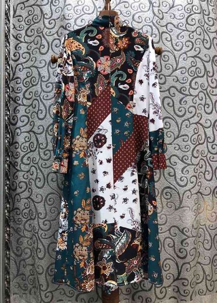 

capris 2021 spring women turn-down collar vintage print pocket patchwork full sleeve casual long shirt female, Black;gray