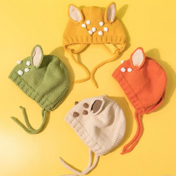 

caps & hats infant baby cute hat bonnet for boys girls beanie cap children knitted ear protection crochet costume toddler frog beanies, Yellow