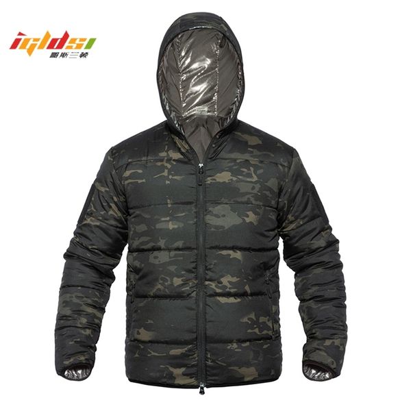 

men's winter down jacket cotton parka military camouflage spring warm thermal hooded male winter light weight jacket and coat 211110, Black