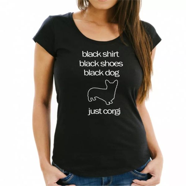 

corgi black dog ladies t-shirt siviwonder welsh dog dogs motif black, White;black