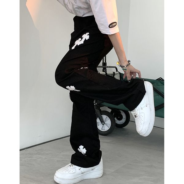 

crosin high street vibe pant children's black and white cross damage flash hiphop fried street micro trumpet jeans brand 4hox, White;black