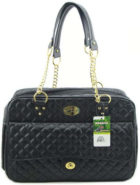 Trasportino per cani di moda Borsa per cani in PU Borsa per animali domestici Borsa per animali domestici Borsa per cani con lato morbido con manici a doppia catena Nero C02