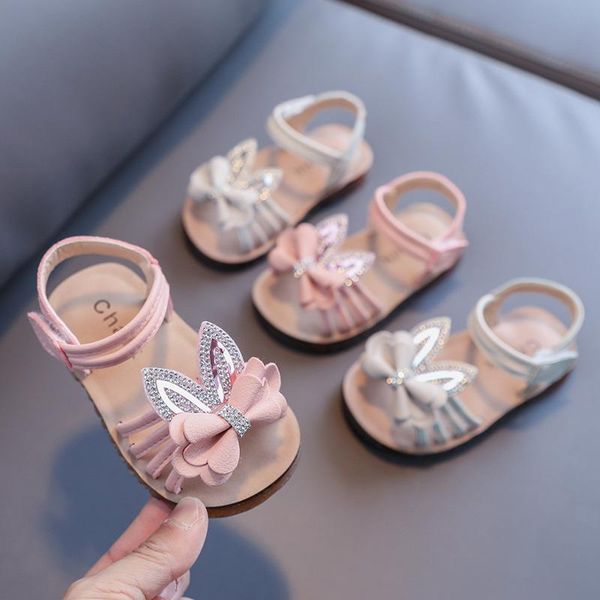 

sandals girls 2021 summer sweet and fresh fashion simple baby beach shoes open toe soft bottom princess flats cute non-silp, Black;red