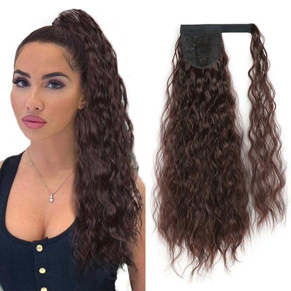 

synthetic wigs xinran corn wavy long ponytail for women hairpiece wrap on clip hair black brown pony tail blonde