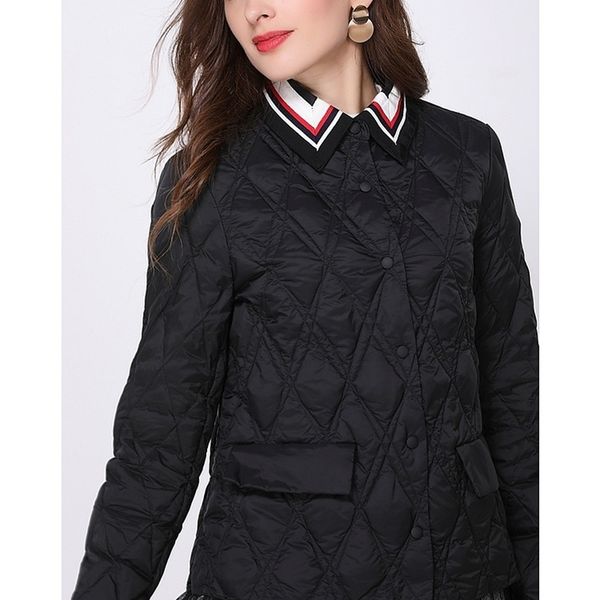 

european station light down jacket female white duck contrast color, Black