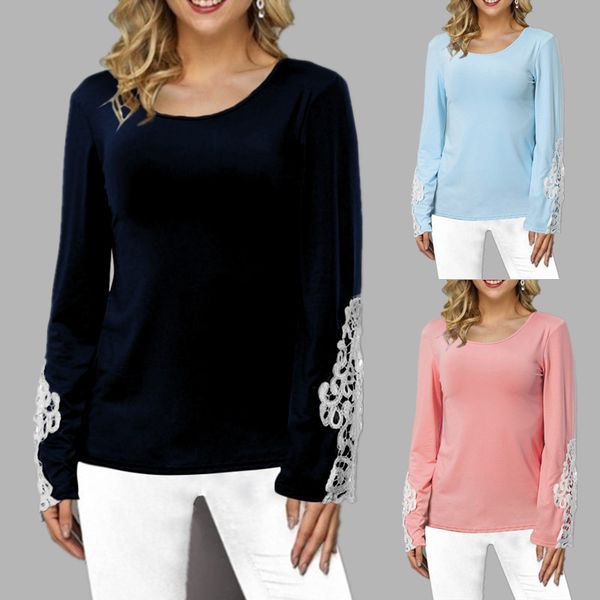 

2021 new wear base shirt lace stitching women's round neck top, White