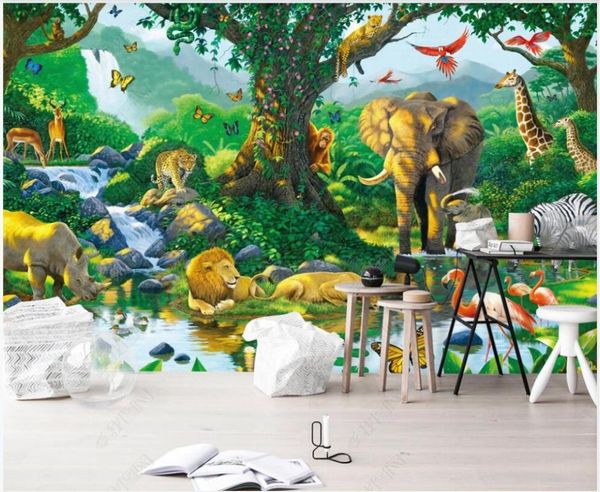 

wallpapers 3d po wallpaper custom mural animal world monkey elephant lion rhino children's room home decor for walls in rolls