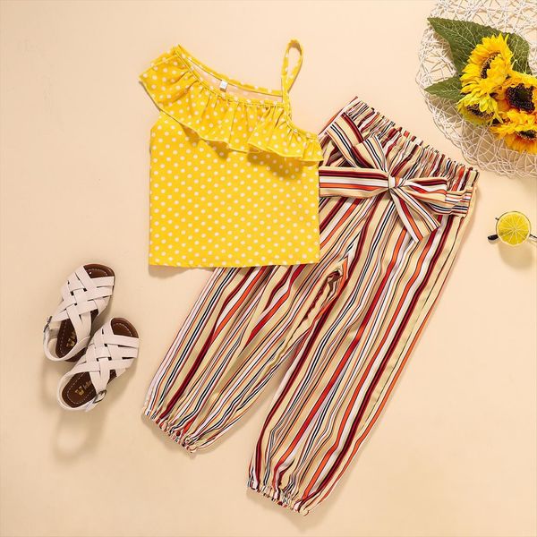 

clothes girls sets summer outfits suits baby girl 2pcs bohemian polka dot pants 3 4 5 6 7 8, White
