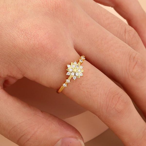 

wedding rings minimalist snowflake for women small crystal flower ring stacking zircon elegant bands women's female jewelry, Slivery;golden