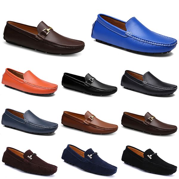 Couro Doudou Homens Casuais Sapatos de Condução Respirável Solas Soft Light Tans Black Navys Branco Azul Prata Amarelo Calçado Calçado All-Match Outdoor Transversal