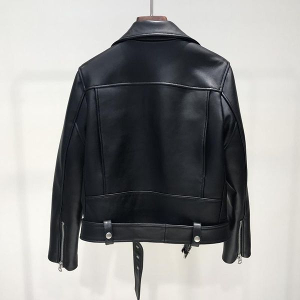 

women's leather & faux jaqueta feminina de couro artificial, casaco curto com zÃ­per e cinto feminino preto punk, outono woman jacket bl, Black