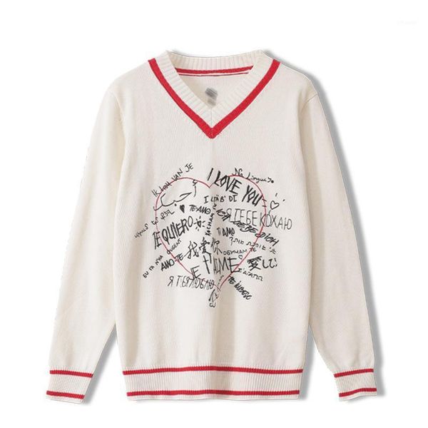 

women's sweaters relaxed fall winter women sweater v-neck sweet embroidered casual striped letter long sleeve knit jumper ropa pullove, White;black