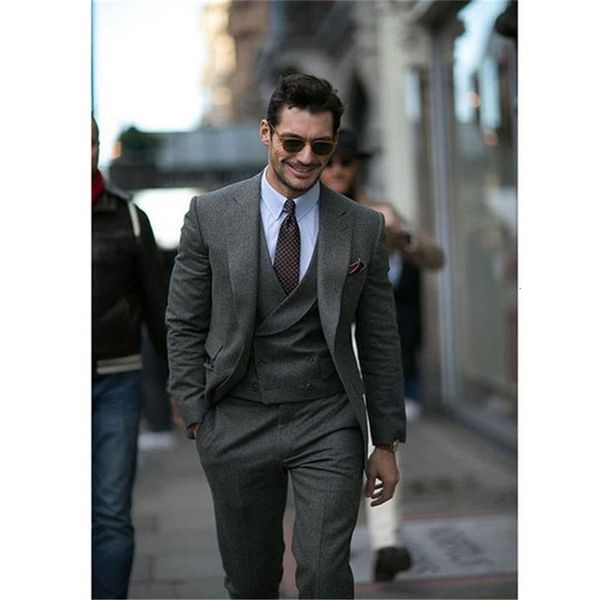 

men's suits & blazers male male smoker tweed gray jacket suit, White;black