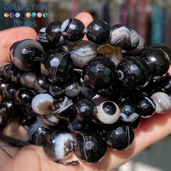 

other natural faceted stripe black agates stone loose round bead for jewelry making 4-12 mm diy bracelets accessories wholesale 15"