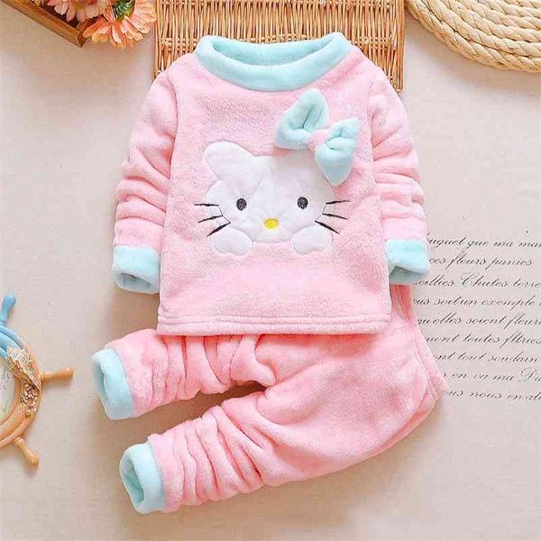

baby clothes pajamas sets girls children warm flannel fleece catoon kids sleepwear home suit winter spring 210915, Blue;red
