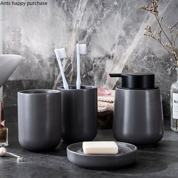 

black ceramics bathroom supplies toiletries mouth cup soap dish lotion bottle decoration accessories four-piece suit bath accessory set