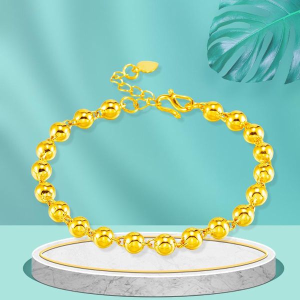

link, chain vintage 24k gold beads bracelet for women golden round pendant pulseras mujer girls friends wedding jewelry, Black