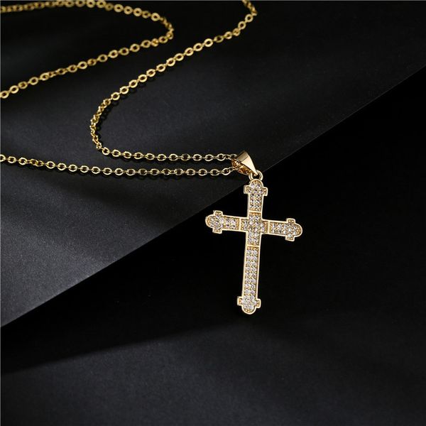 

selling cross pendant real gold plated copper micro inlaid zircon necklace, Silver