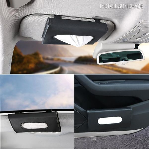 

car organizer sunshade paper towel bag multi - function leather hanging seat carton tissue box shade