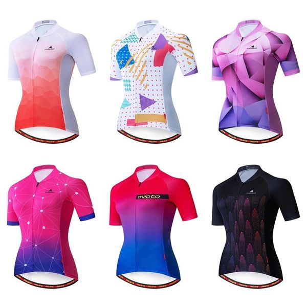 

racing jackets women's short sleeve cycling jersey bike quick dry sports gradient mountain mtb bicycle clothing apparel pro miloto, Black;red