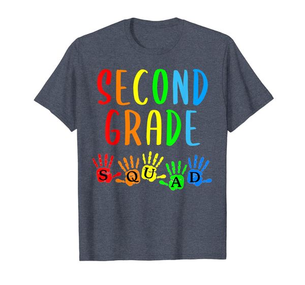 

back to school second grade teacher squad handprints t-shirt, White;black
