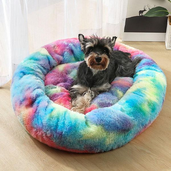 

pet dog bed mat round step-on plush mattress warm for dogs cats d6 kennels & pens
