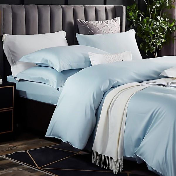 

bedding sets egyptian cotton baby blue reversible solid double  king set simple duvet cover zipper extra soft silky bed sheet