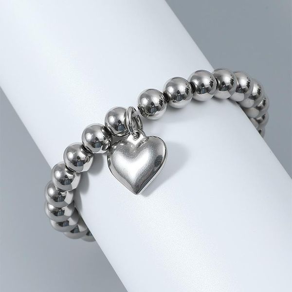 

beaded, strands fashion 6mm steel ball bracelet love heart simple couple stainless ladies jewelry party wedding gift wholesale bulk, Black