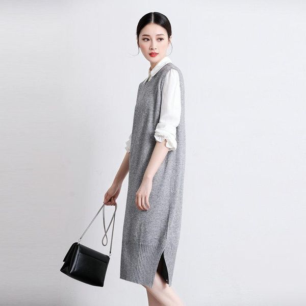 

women's sweaters spring clothing cashmere wool blend long vests women winter outerwear female o-neck sweater knitted pullover coats, White;black