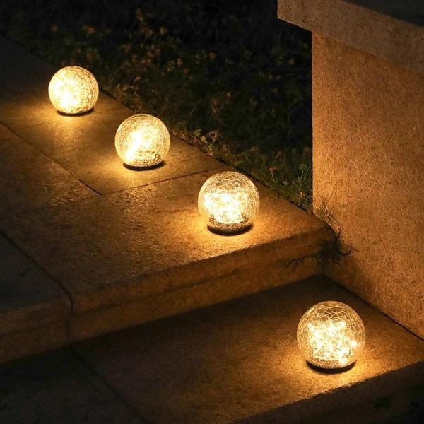 Lampade da giardino Solar Outdoor Impermeabile LED Glass Crack Light Filo di rame Spina a sfera Decorazione natalizia da giardino Navidad