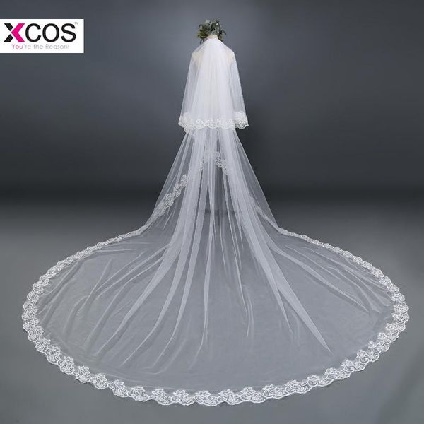 

bridal veils 3 meter ivory cathedral wedding veil with comb lace applique long accessories velos de novia 2021, Black