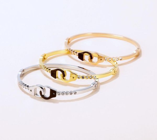 

aaa crystals stainless steel bracelet cuff bangle for men women teens handcuffs design good friend gifts silver/ gold/ rose gold, Black