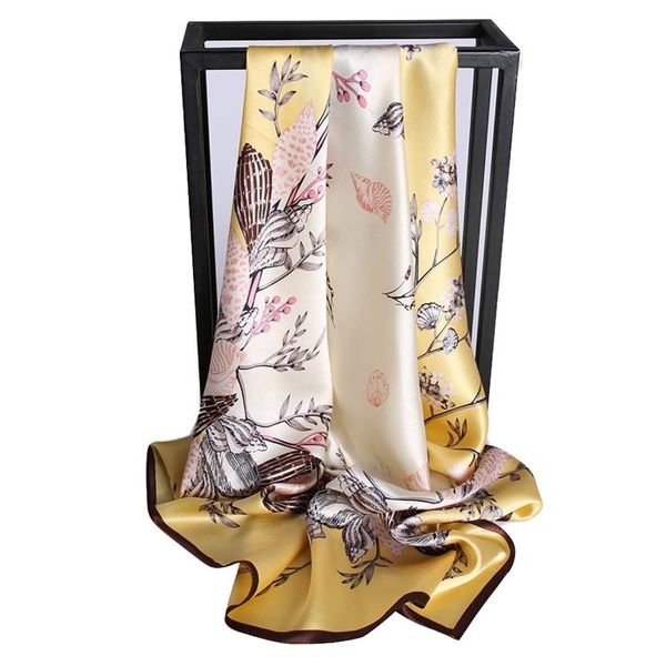 

scarves vintage 100% silk scarf shawls women large square sunscreen wraps cape print yellow 90cm, Blue;gray
