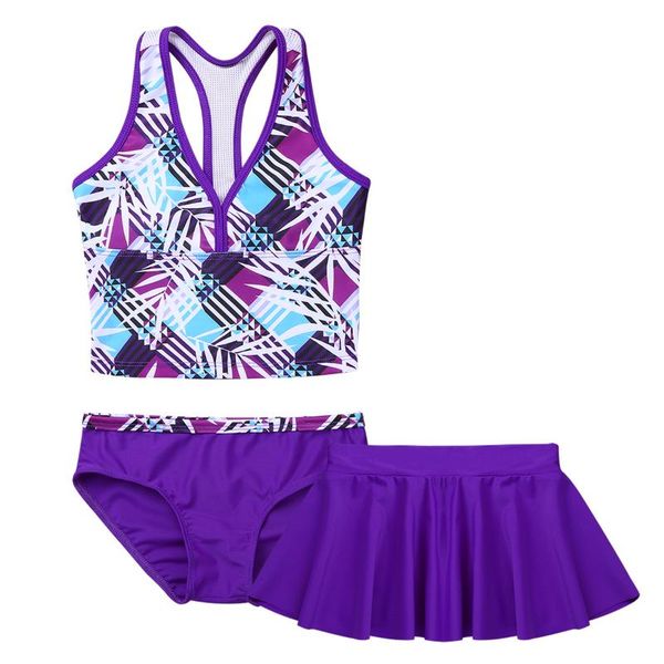 

one-piece suits 3pcs kids girls tankini swimwear 2021 digital printed swimsuit bathing suit with bottoms skirt set children swimming ou