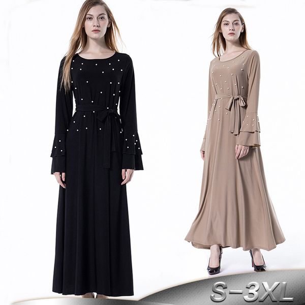 

plus size vestidos long abaya dubai kaftan bandage women beading maxi muslim hijab dress arabic islamic clothing robe femme, Red