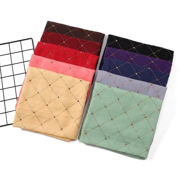 

scarves exquisite plaid rhinestones long fashion cotton linen beautiful hijab headscarf muslim women islamic head wrap, Blue;gray