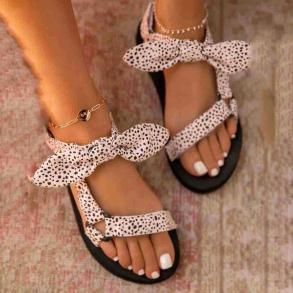 

sandals 2021 women color flat casual lace up bow shoes for ladies summer fashion outdoor leopard beach zapatillas mujer, Black