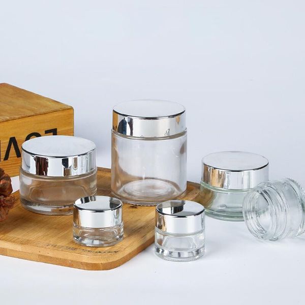 

storage bottles & jars clear glass cream jar cosmetic container 5-100g silver gold lid bottle make up empty travel