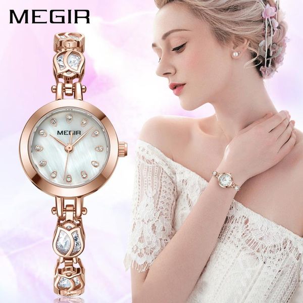 

wristwatches megir brand fashion women quartz watches luxury ladies clock lover girl copper band business waterproof, Slivery;brown