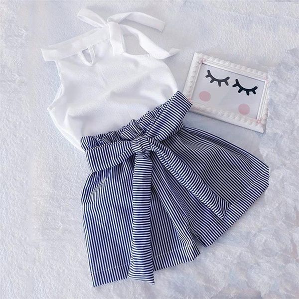 

toddler baby kids girls clothes set sleeveless tank stripe shorts outfits children costumes summer, White