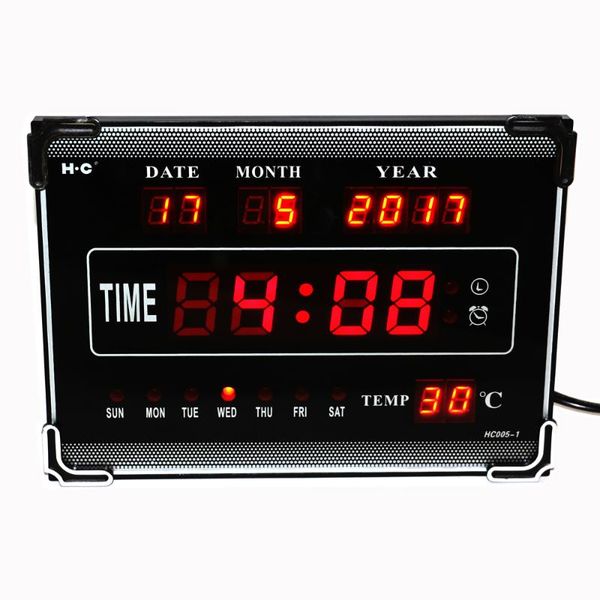

wall clocks hourly chime led digital clock with calendar week date temperature deskelectric alarm home decoration red