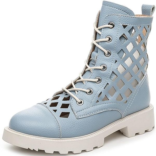 

boots rasmeup genuine leather women's ankle 2021 summer fashion cutout style women shoes ladies footwear plus sizes1, Black