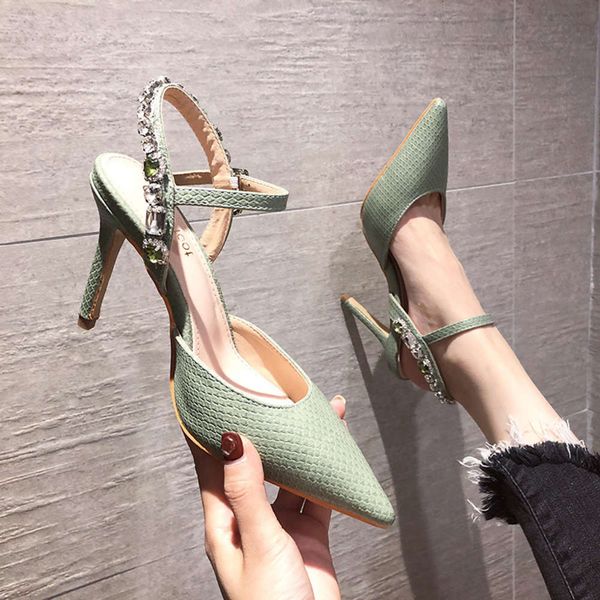 

Casual shoes Sandals women's 2021 new summer fashion pointed thin heel one line diamond snake high shoes, White