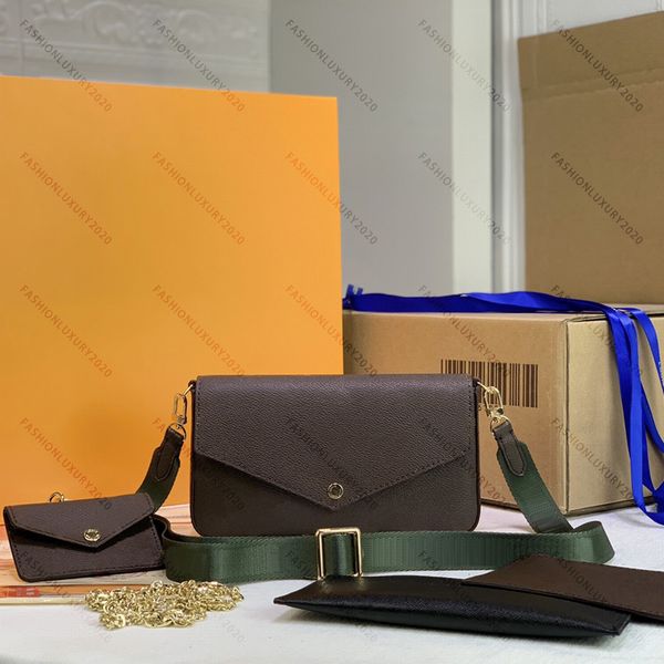 

genuine leather women shoulder bag three piece fashion wallets card holders latest chain messenger bags women handbags lady crossobody with