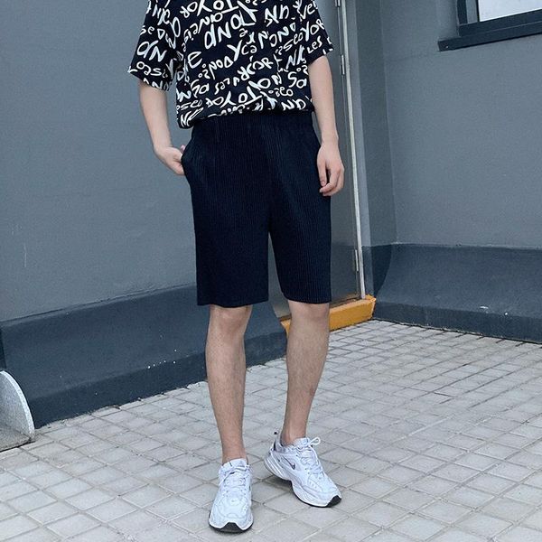 

men's shorts plus size summer 2021 high waist solid color elastic loose miyake pleated straight for men and women, White;black