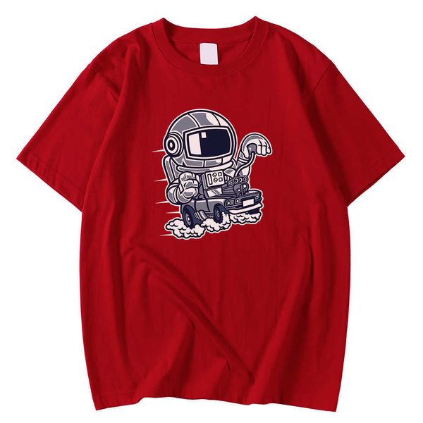 Marca de moda Man Tshirts Oversized Space confortável Space Man Astronauta Carros de condução roupas de manga curta Male Y0809