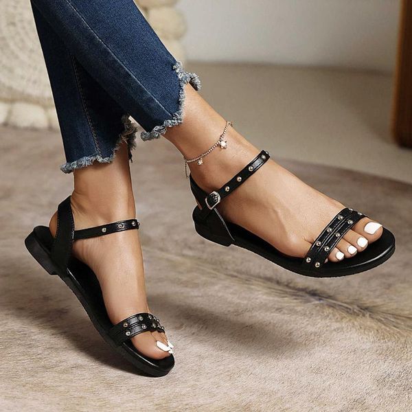 

sandals spring / summer 2021 comfort flat bottom buckle 40-43 rivet, Black