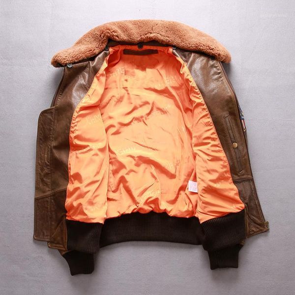 

men's leather & faux 2021 men brown genuine jacket wool collar plus size xxxl real cowhide winter russian pilot coat, Black