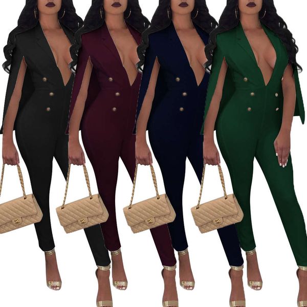 

2021 spring fashion women's wear solid color large jumpsuit with cape, Black;pink
